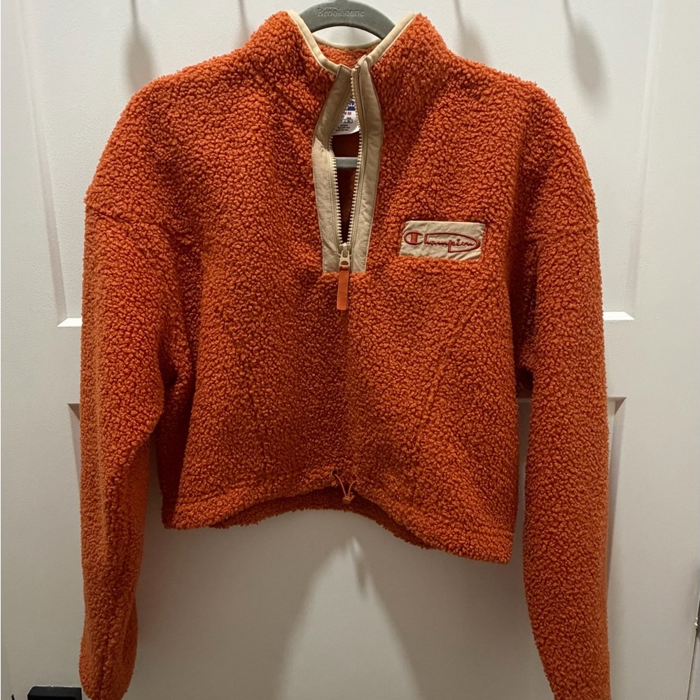 Champion Orange Sherpa Quarter-Zip Cropped Pullover